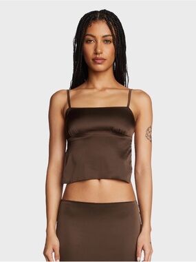 Edikted Brown Satin Crop Cami Top